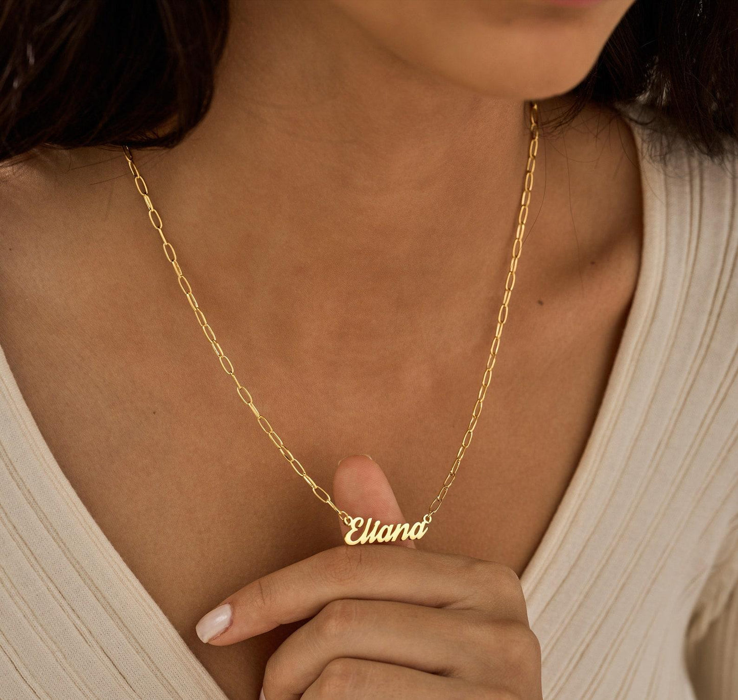 Custom Gold Name Necklace with Paperclip Chain