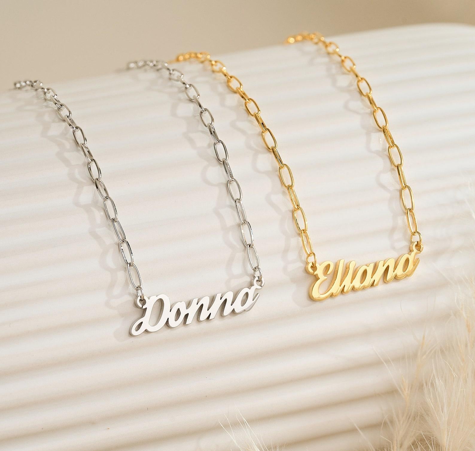 Custom Gold Name Necklace with Paperclip Chain