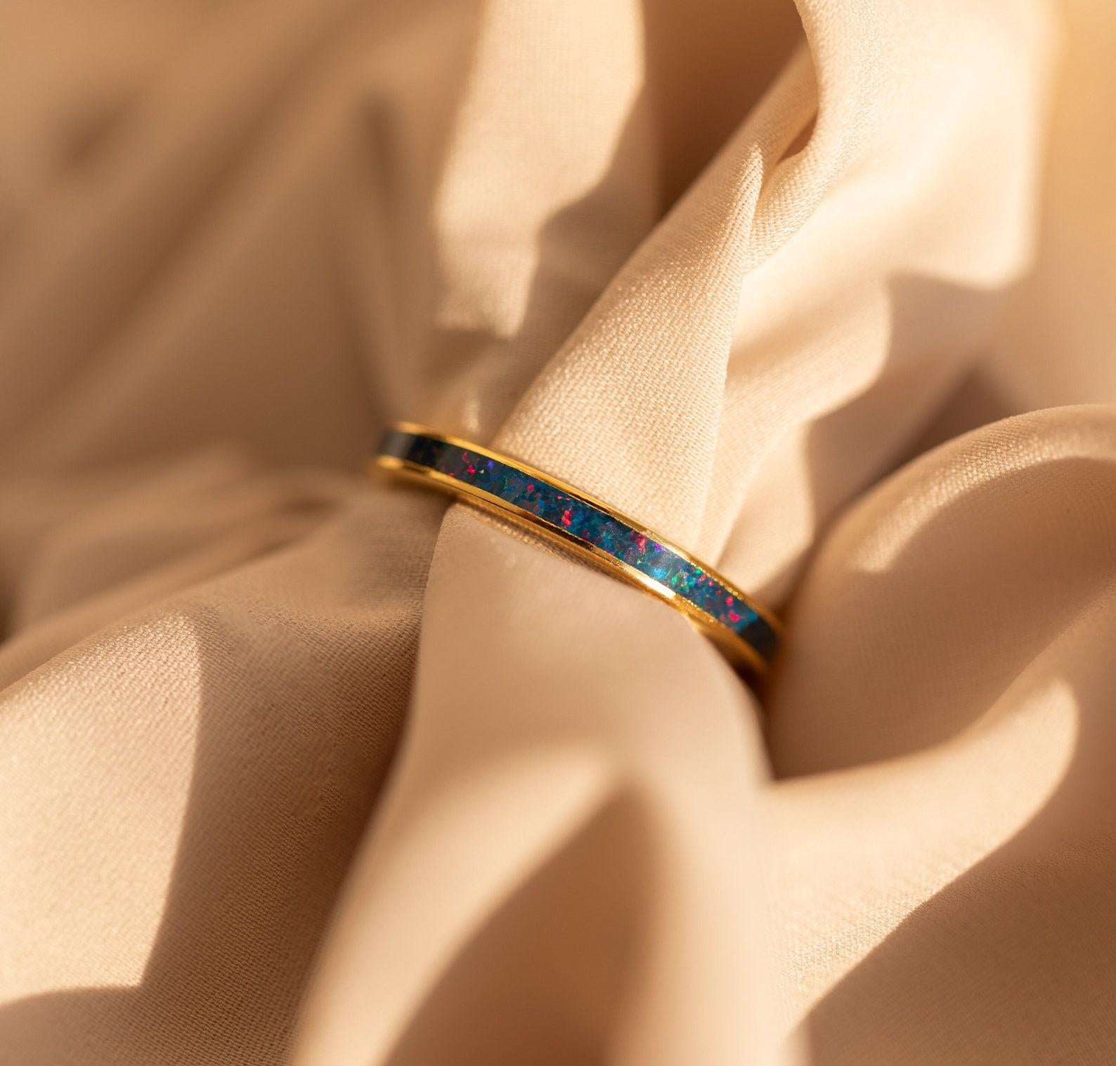 Dainty Opal Inlay Stackable Rings