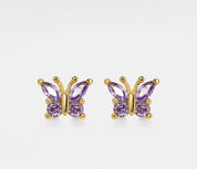 Purple Crystal Butterfly Stud Earrings