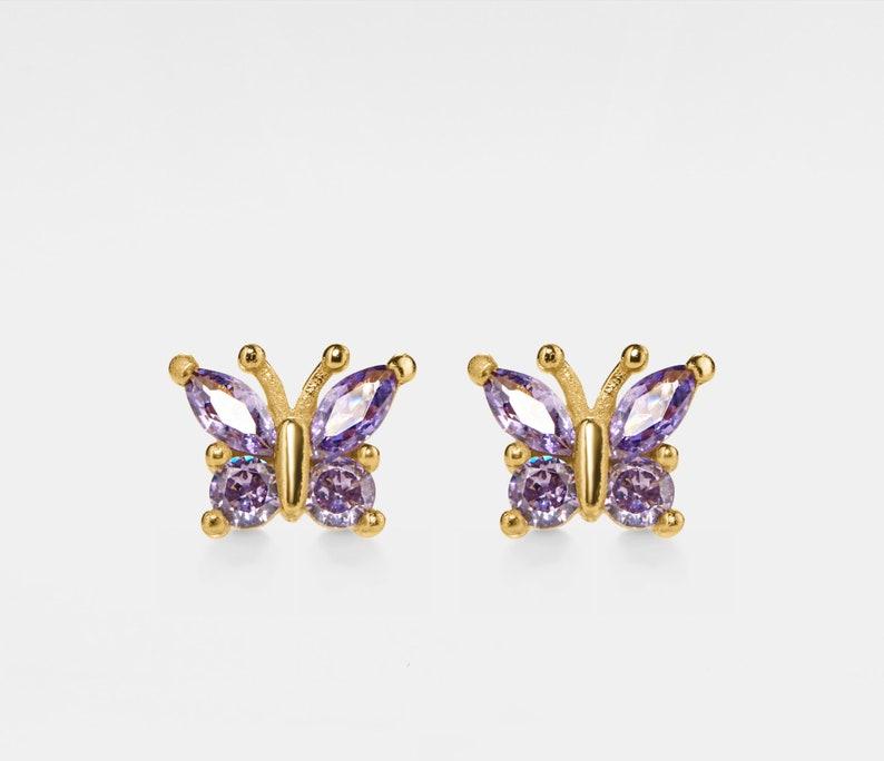 Purple Crystal Butterfly Stud Earrings