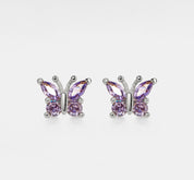 Purple Crystal Butterfly Stud Earrings