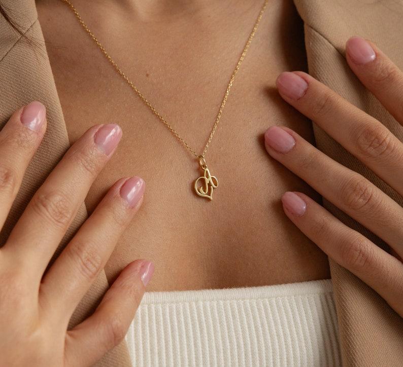 Dainty Heart Initial Necklace in Gold and Silver