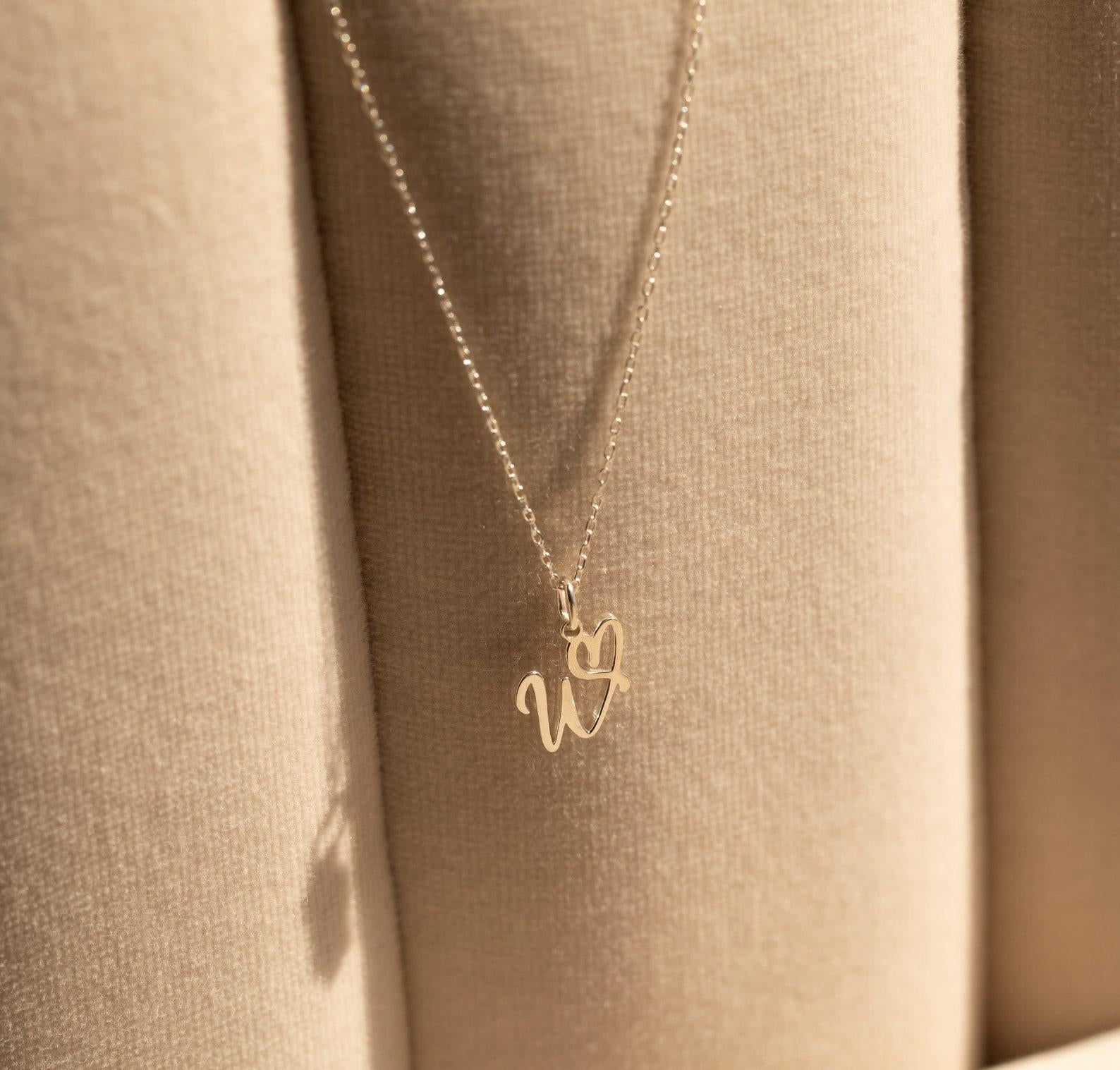 Dainty Heart Initial Necklace in Gold and Silver