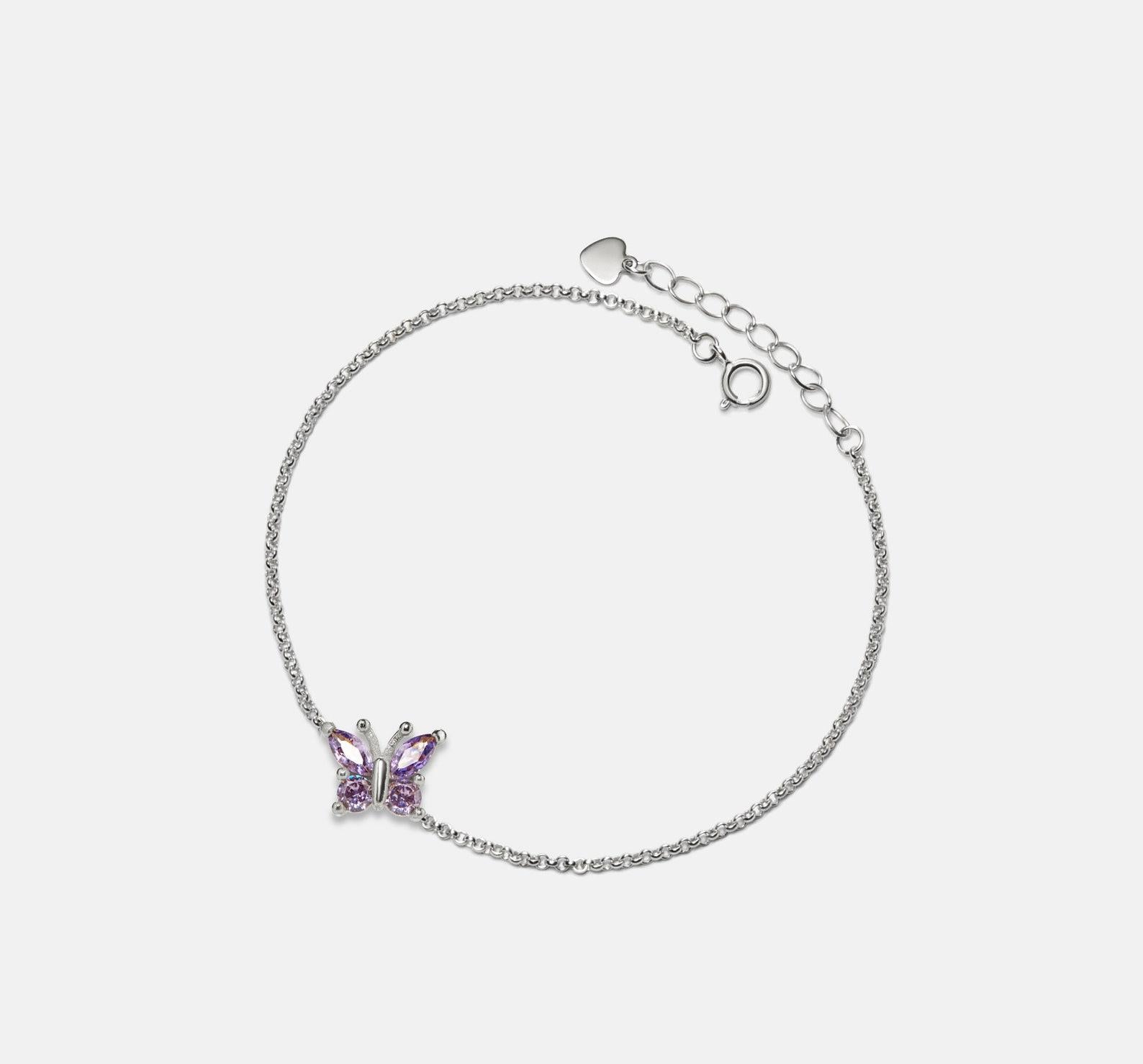 Amethyst Butterfly Charm Bracelet in Sterling Silver