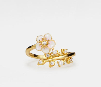 Sakura Flower Fidget Spinner Ring in Silver