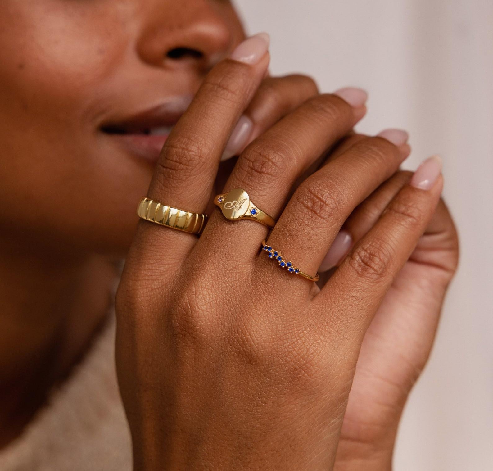 Personalized Birthstone Initial Signet Ring