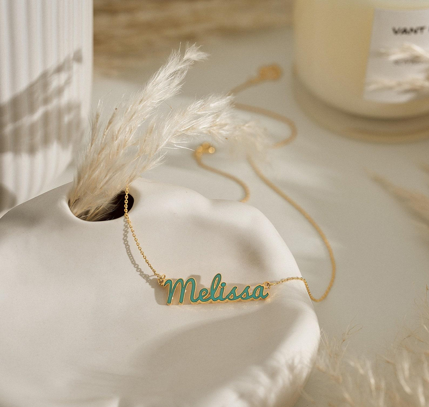 Personalized Colorful Name Necklace in Gold