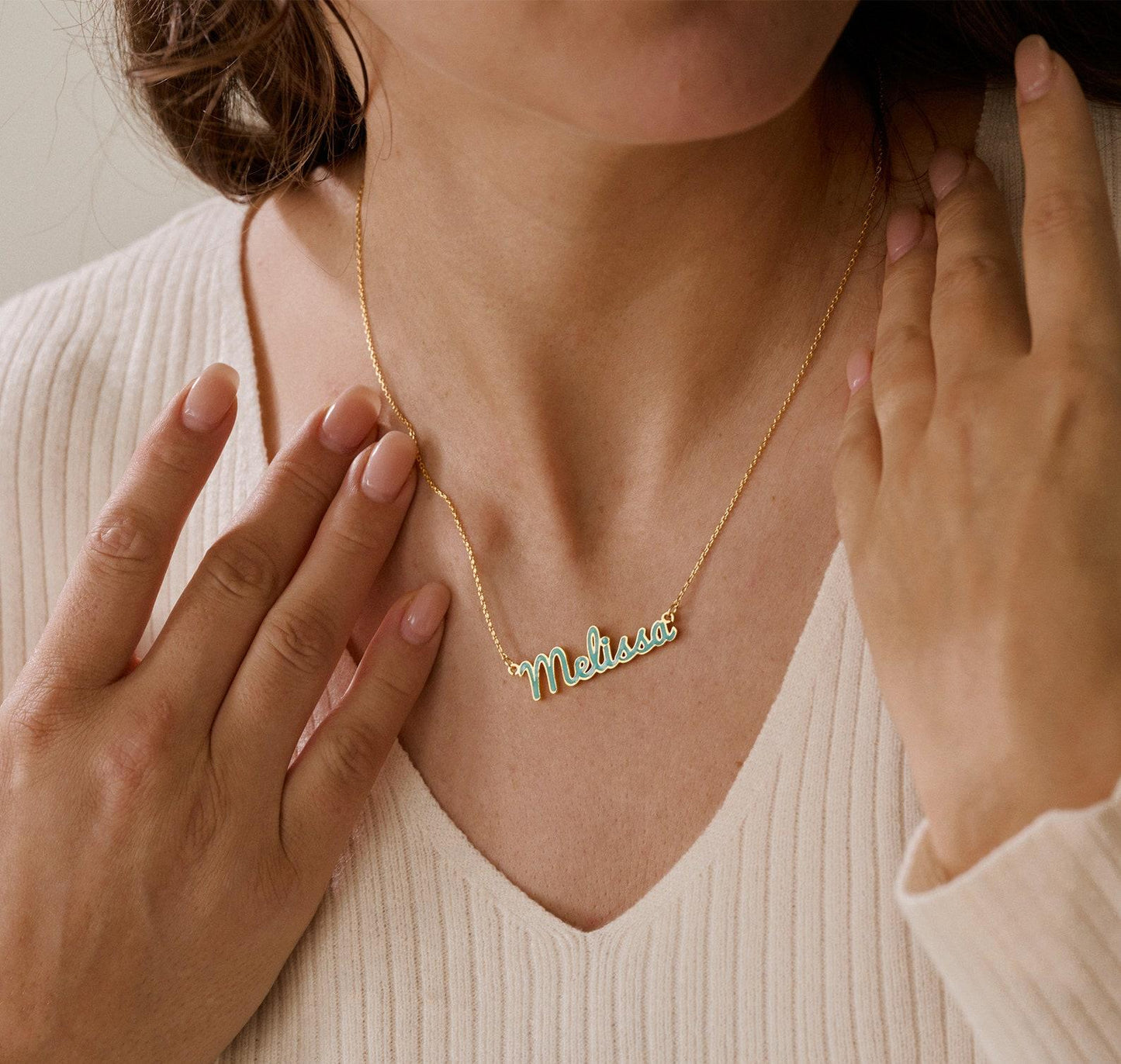 Personalized Colorful Name Necklace in Gold