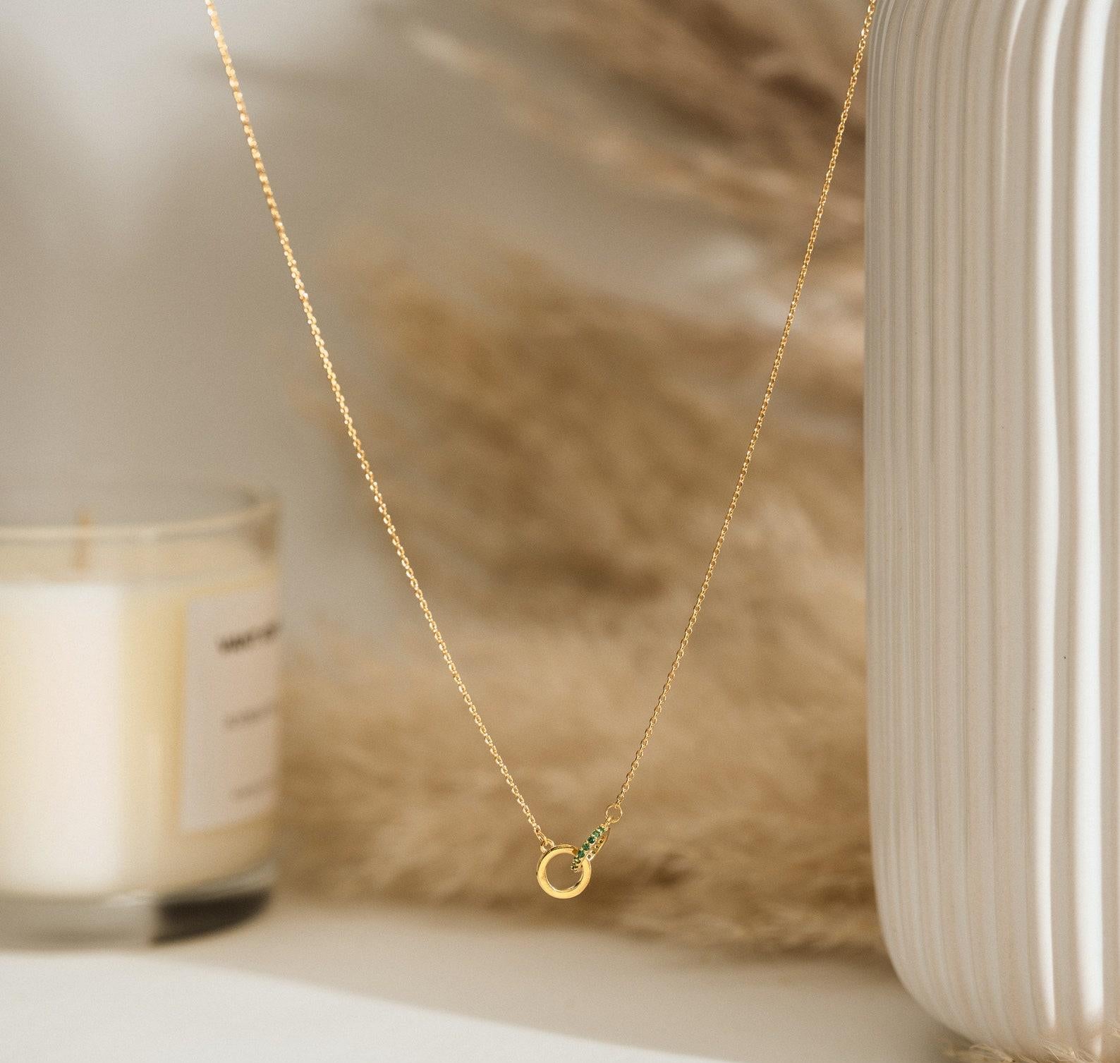 Dainty Birthstone Interlocking Circle Necklace