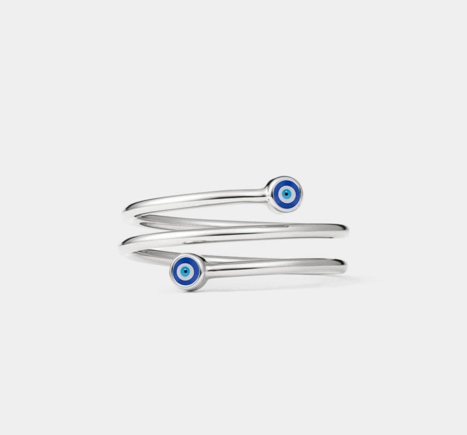 Evil Eye Three Row Sterling Silver Ring