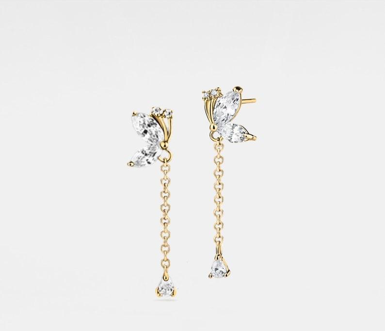 Dainty Gold Butterfly Drop Earrings