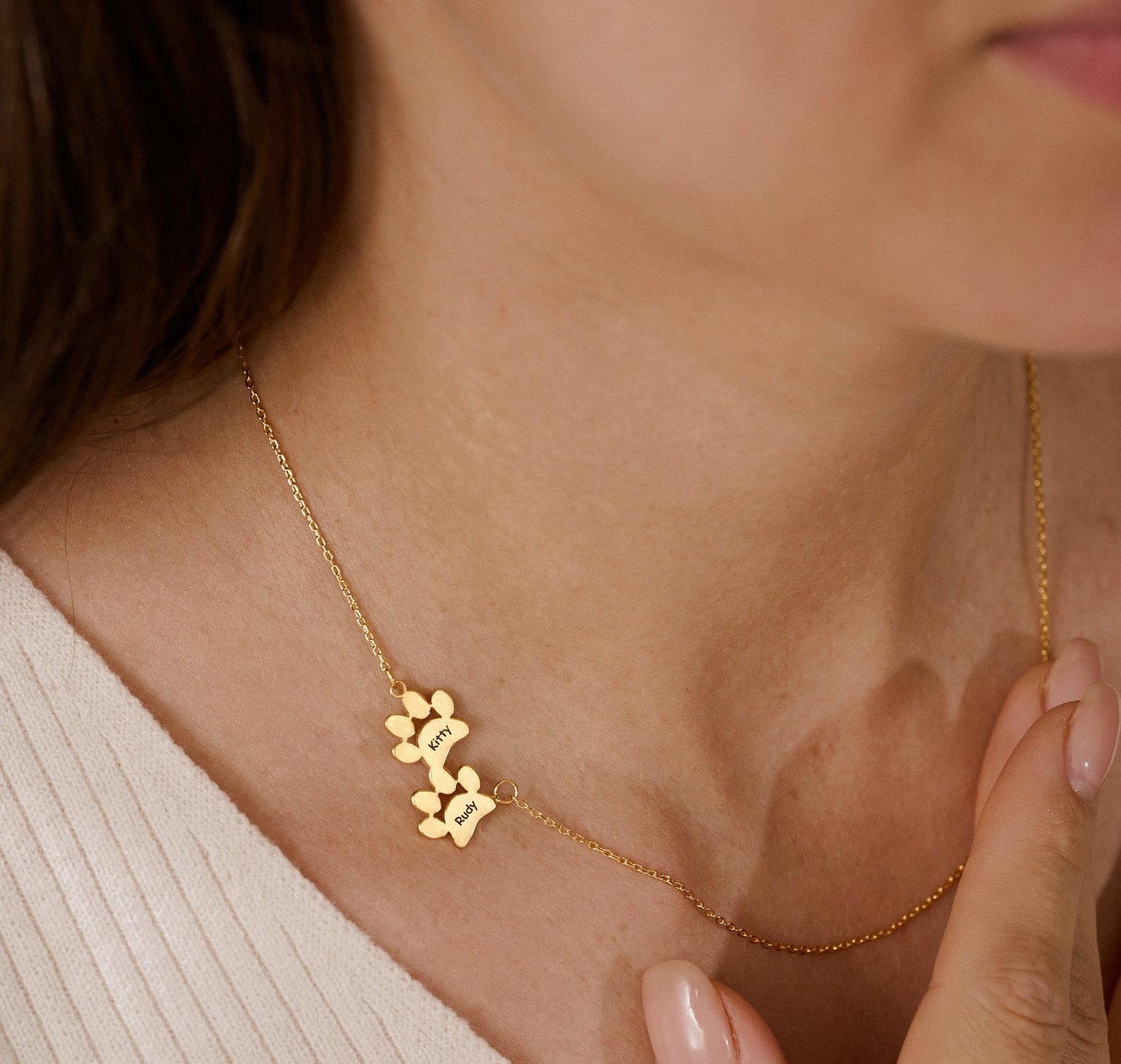 Custom Sideways Paw Print Necklace