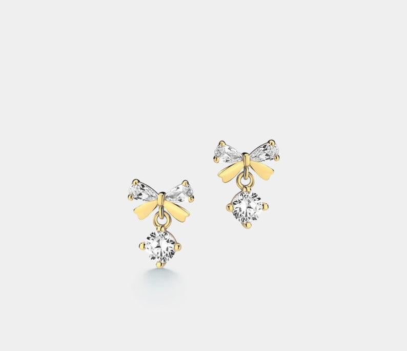 Dainty Gold Bowknot Drop Earrings