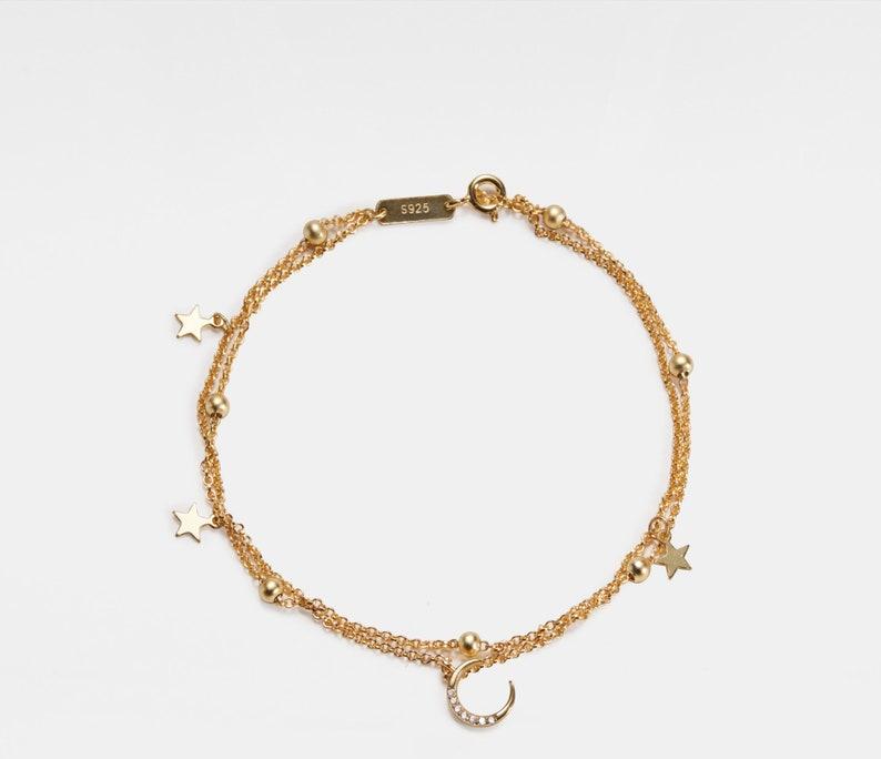 Dainty Gold Moon Star Charm Anklet