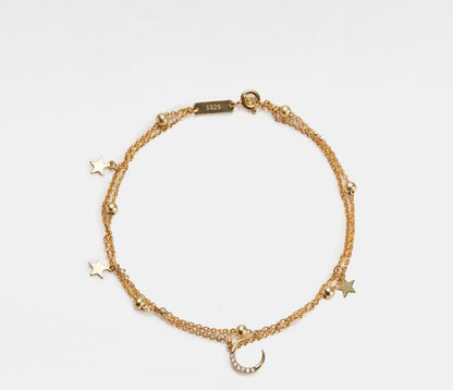 Dainty Gold Moon Star Charm Anklet