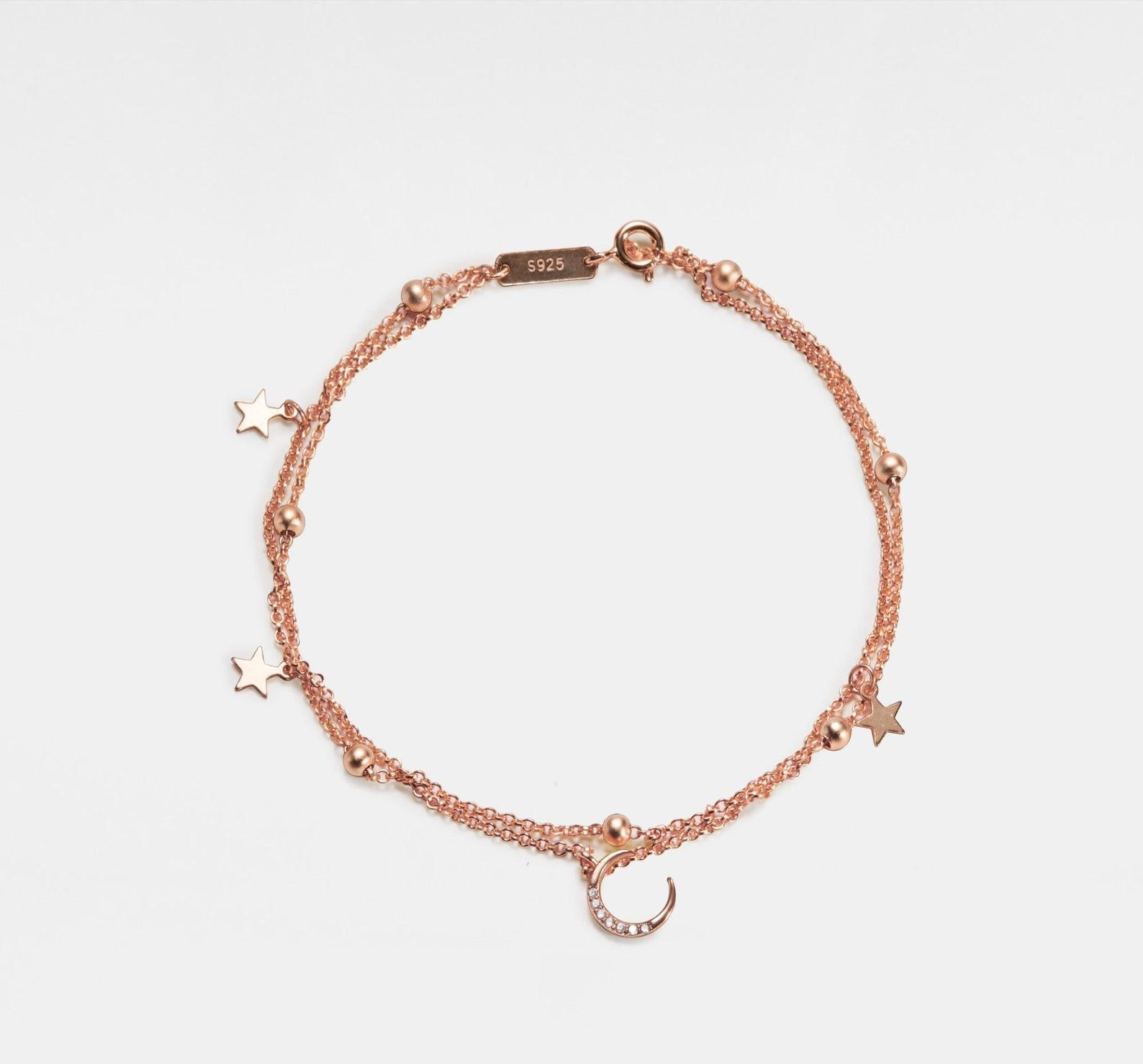 Dainty Gold Moon Star Charm Anklet