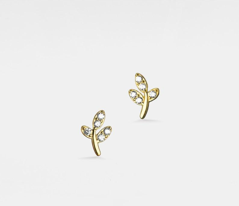 Dainty Gold Leaf Stud Earrings