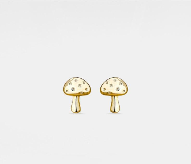 Dainty Gold Mushroom Stud Earrings