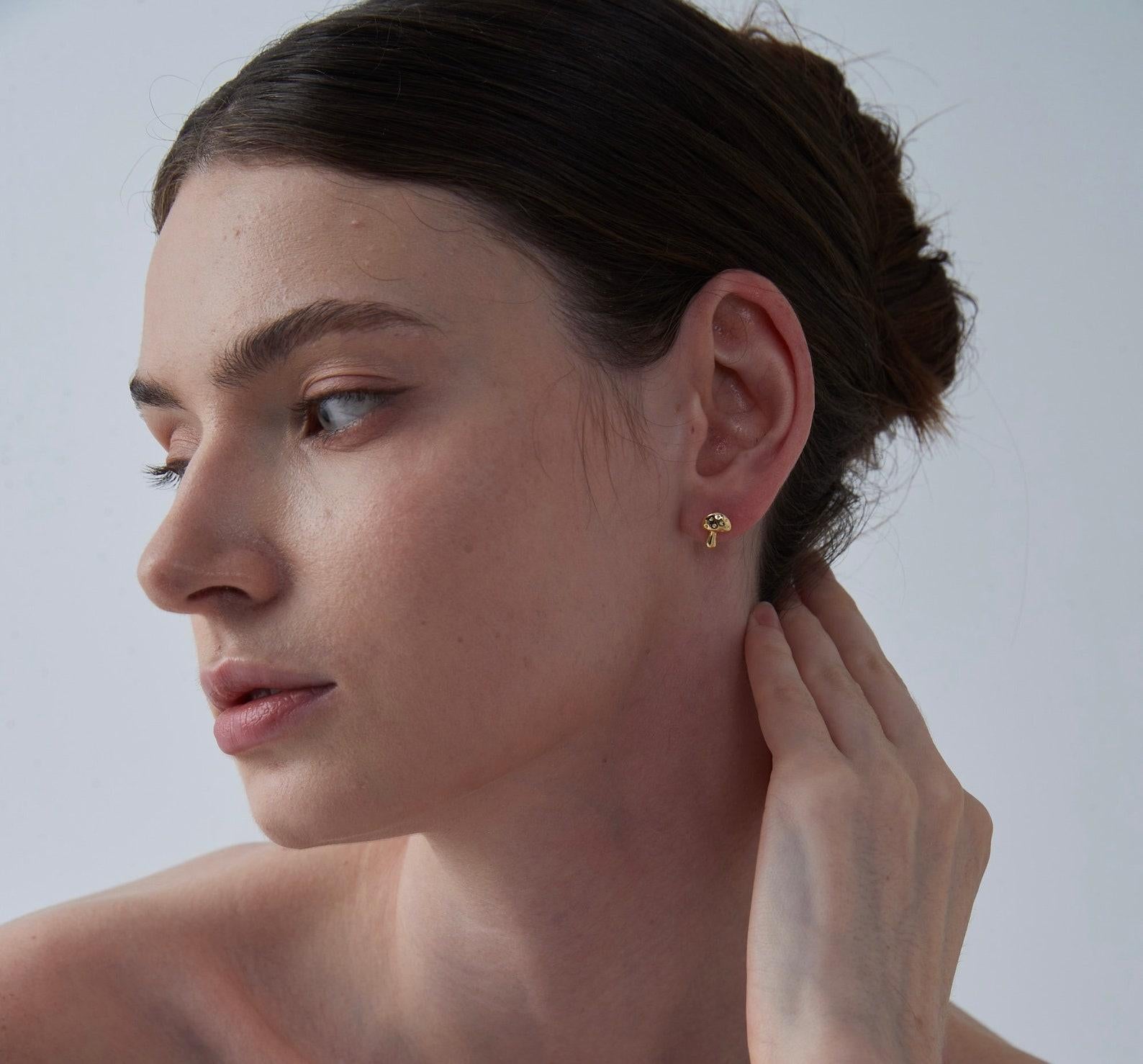 Dainty Gold Mushroom Stud Earrings