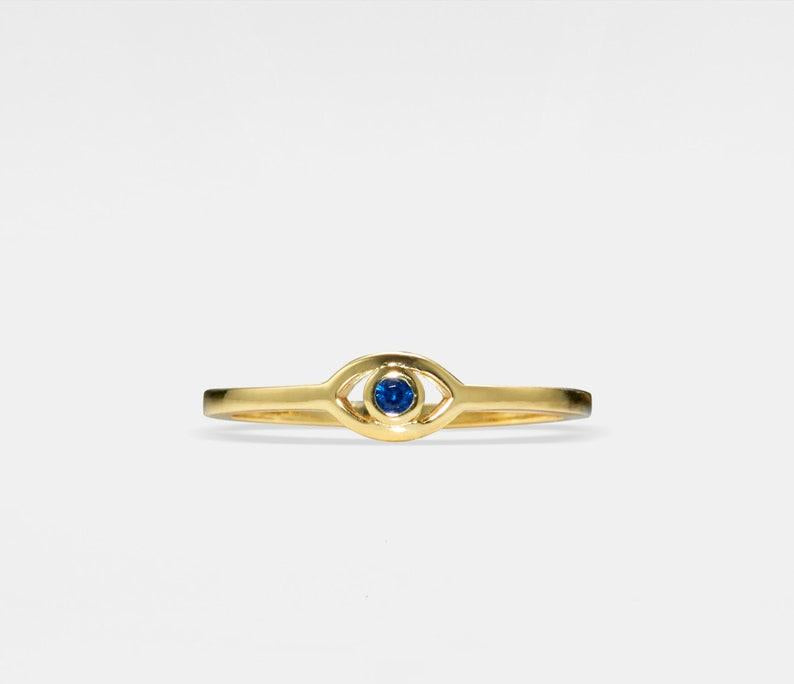 Blue Evil Eye Gold Stacking Ring