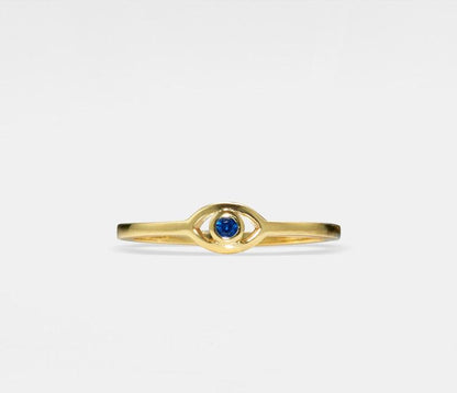 Dainty Gold Blue Evil Eye Stacking Ring