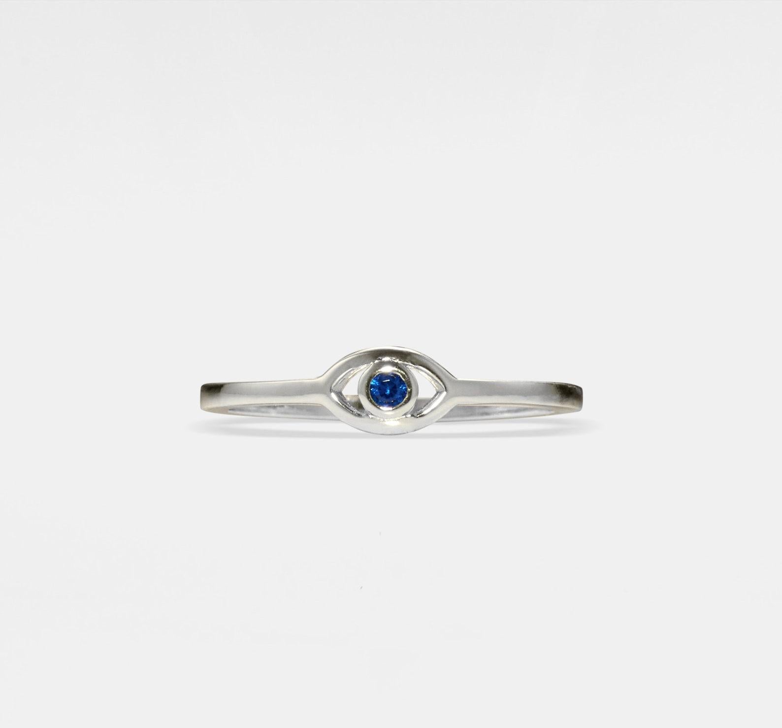 Blue Evil Eye Gold Stacking Ring