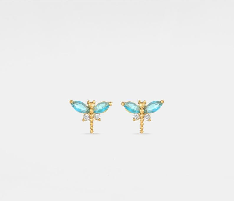 Dainty Blue Dragonfly Stud Earrings