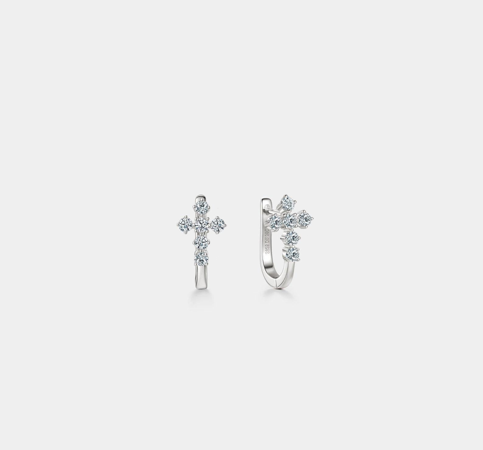 Dainty Moissanite Cross Hoop Earrings