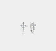 Dainty Moissanite Cross Hoop Earrings