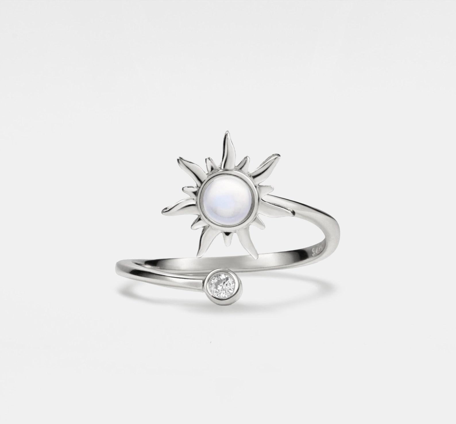 Opal Sun Fidget Spinner Ring in Sterling Silver