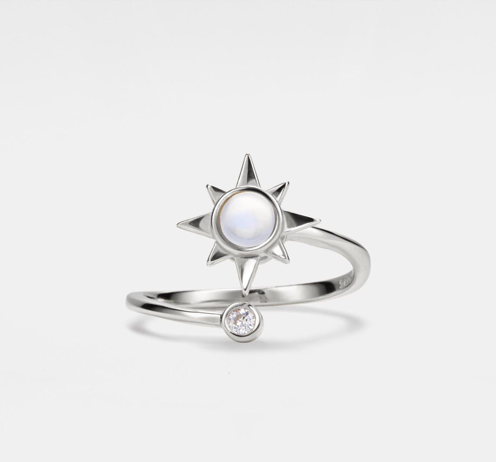 Sterling Silver Opal Star Spinner Ring