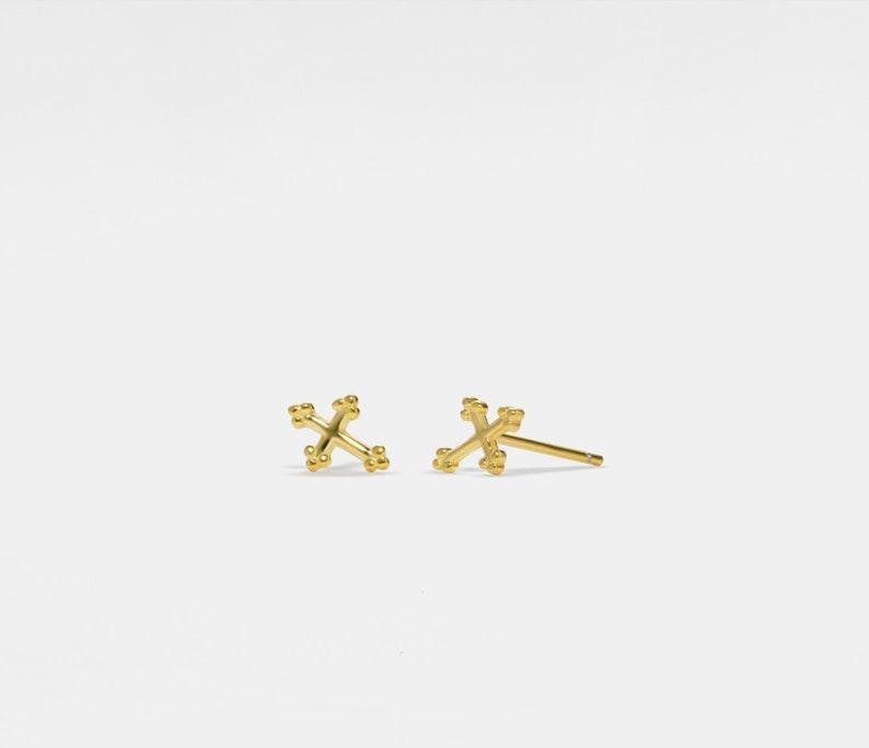 Dainty Gold Cross Stud Earrings