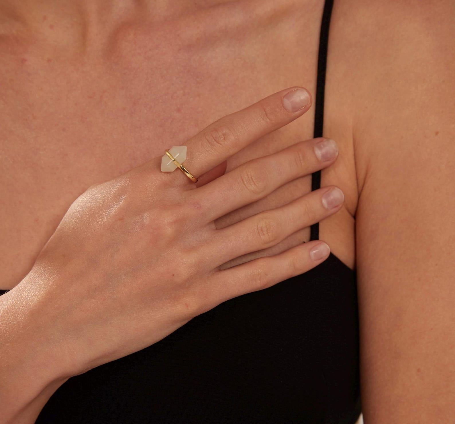 Natural Hexagon Moonstone Ring in Sterling Silver