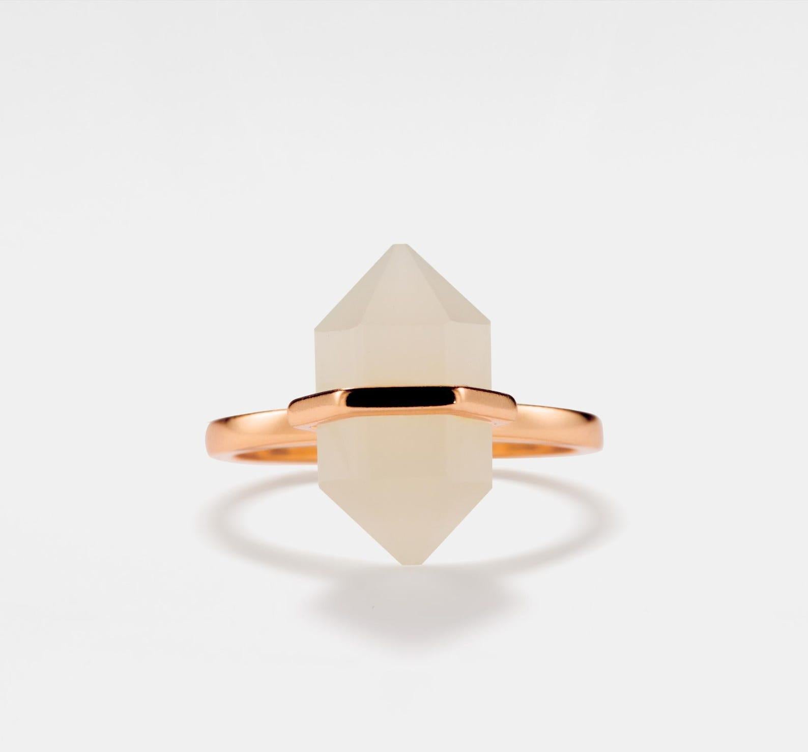 Natural Hexagon Moonstone Ring in Sterling Silver