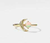 Gold Opal Star Moon Open Ring