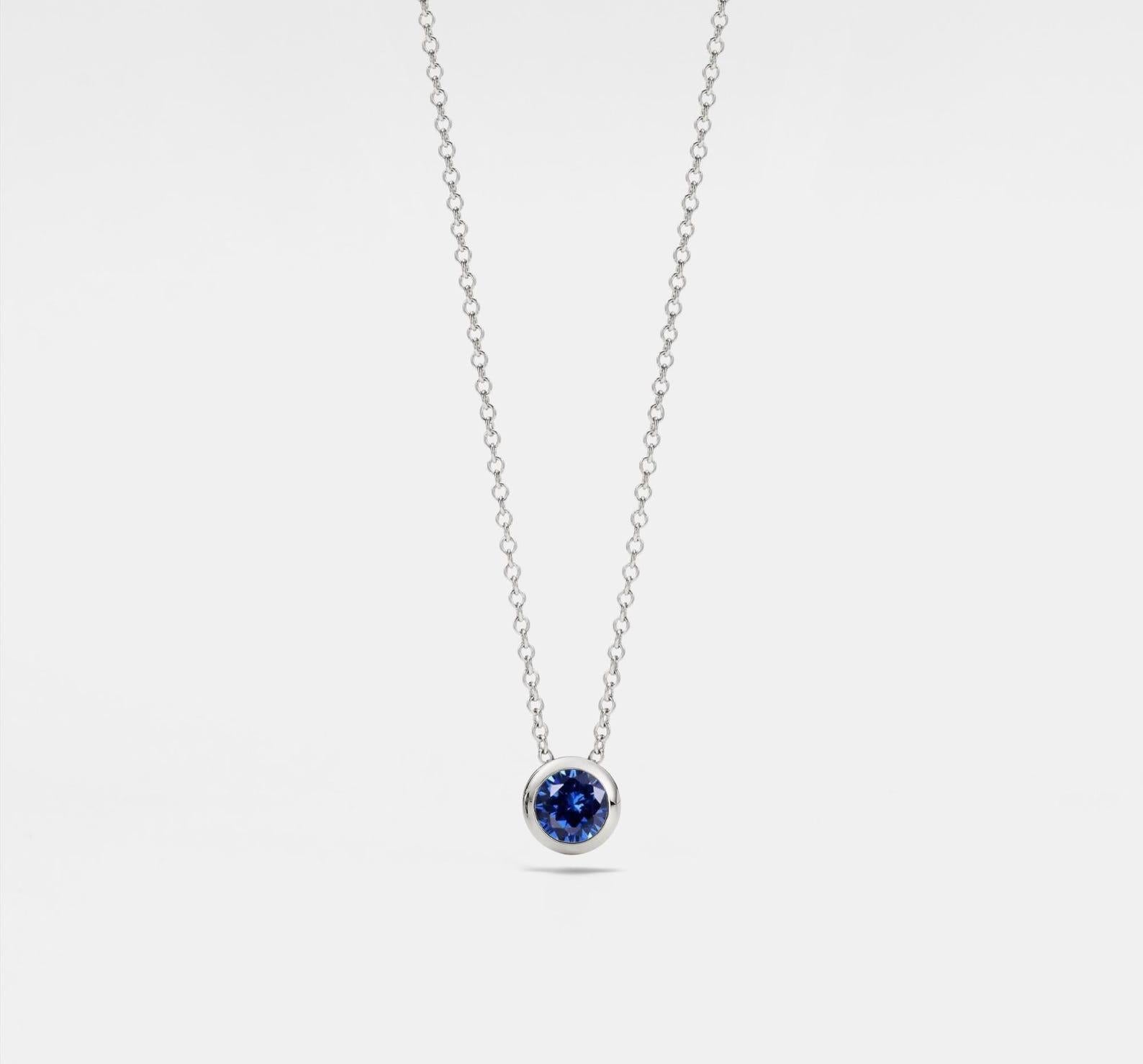 Round Cut Birthstone Pendant Necklace in Sterling Silver