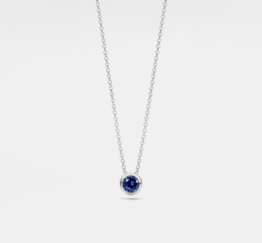 Custom Round Cut Birthstone Necklace in Silver