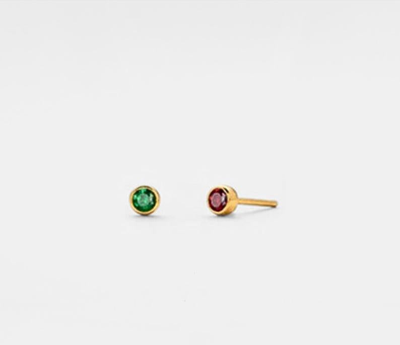 Custom Tiny Gold Birthstone Stud Earrings