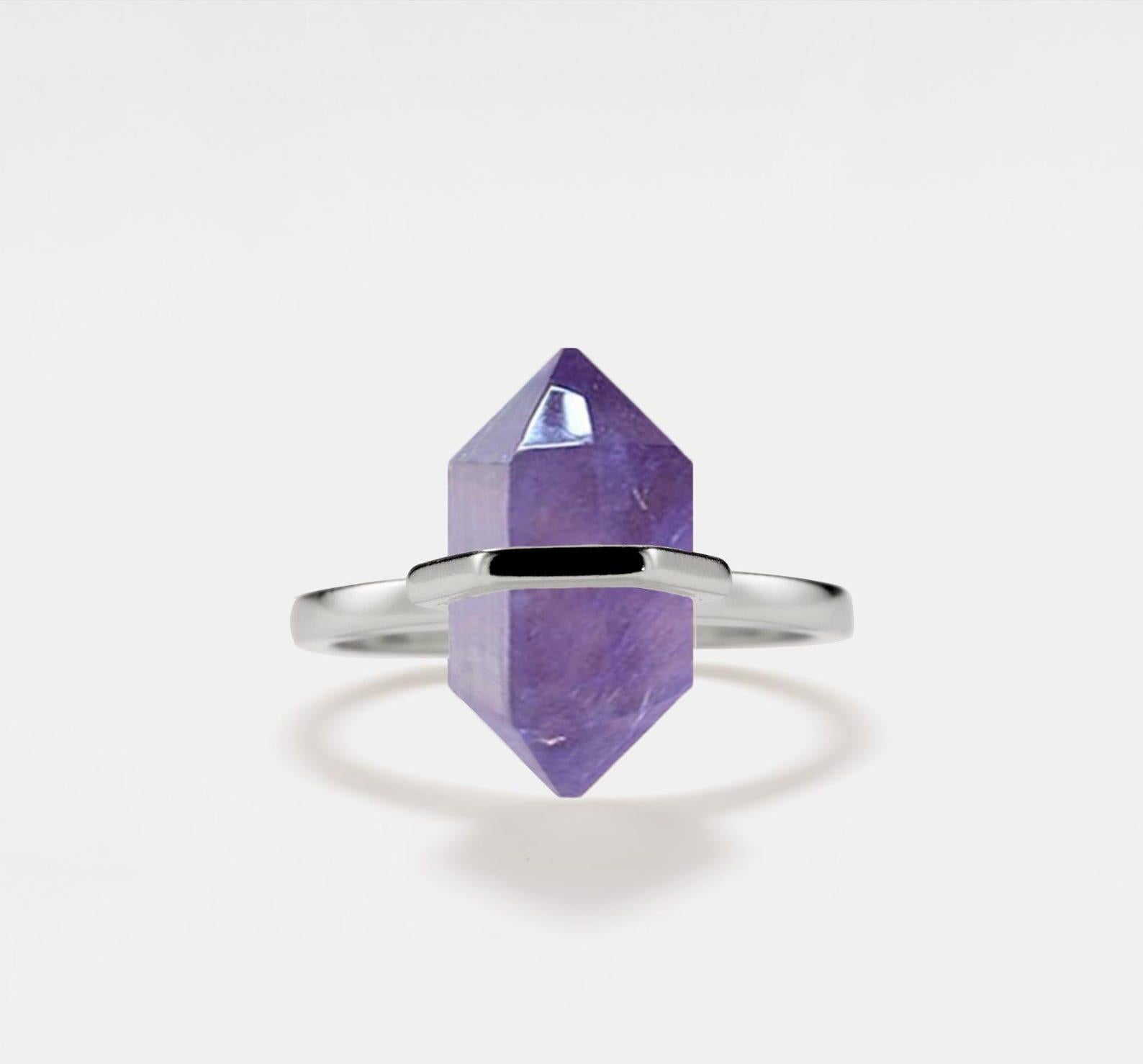 Natural Hexagon Amethyst Ring in Sterling Silver