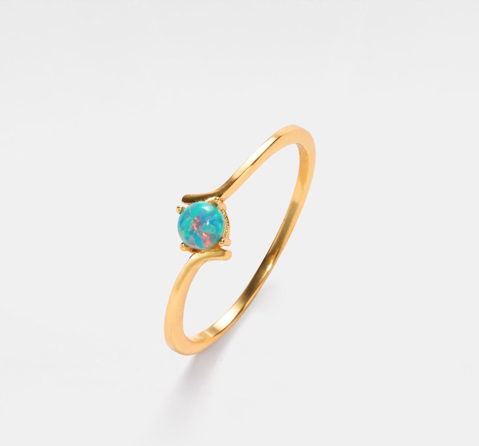 Natural Opal Gold Stacking Ring