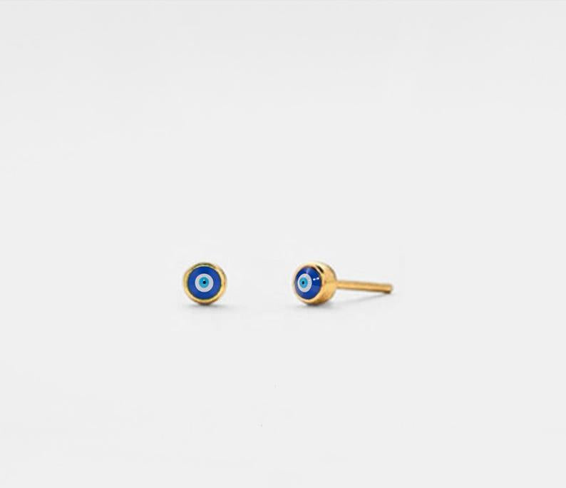 Turkish Evil Eye Stud Earrings in Sterling Silver