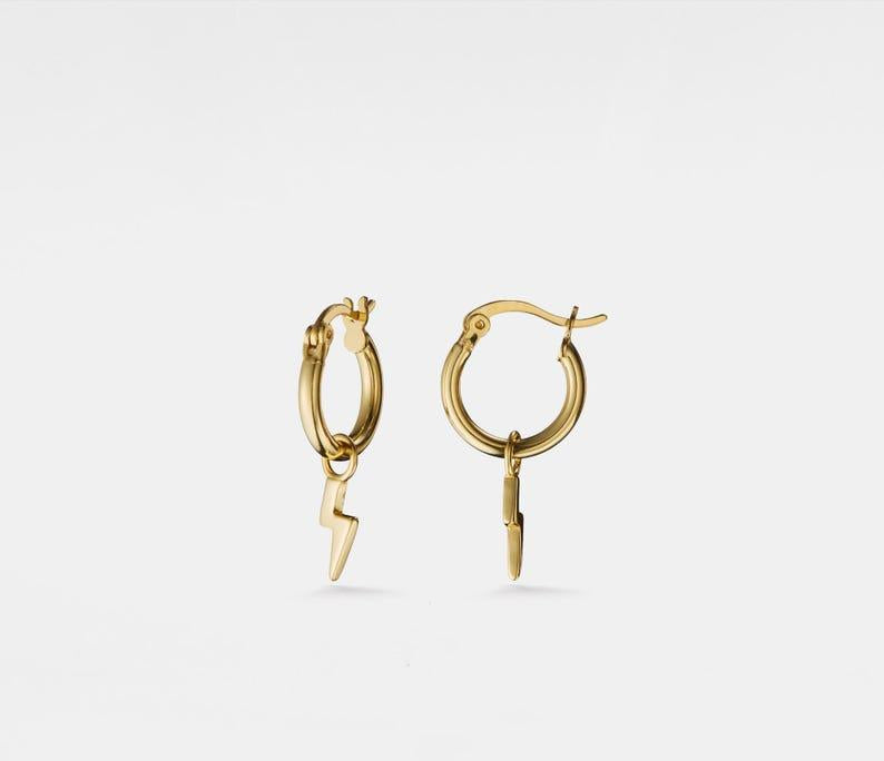 Dainty Gold Lightning Bolt Hoop Earrings