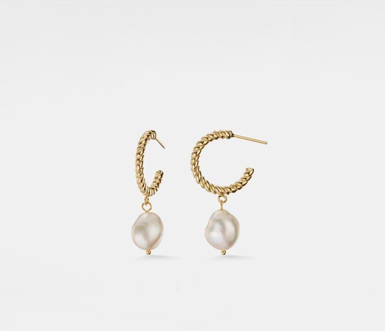 Baroque Pearl Gold Hoop Earrings