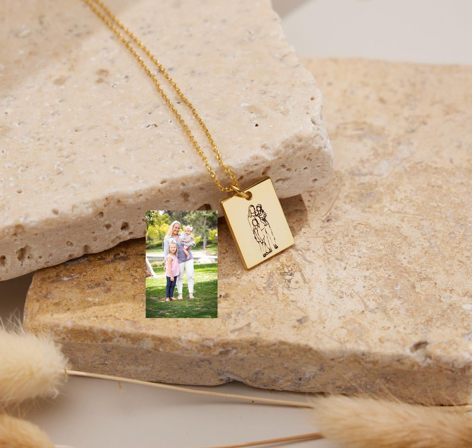 Personalized Photo Engraved Gold Necklace