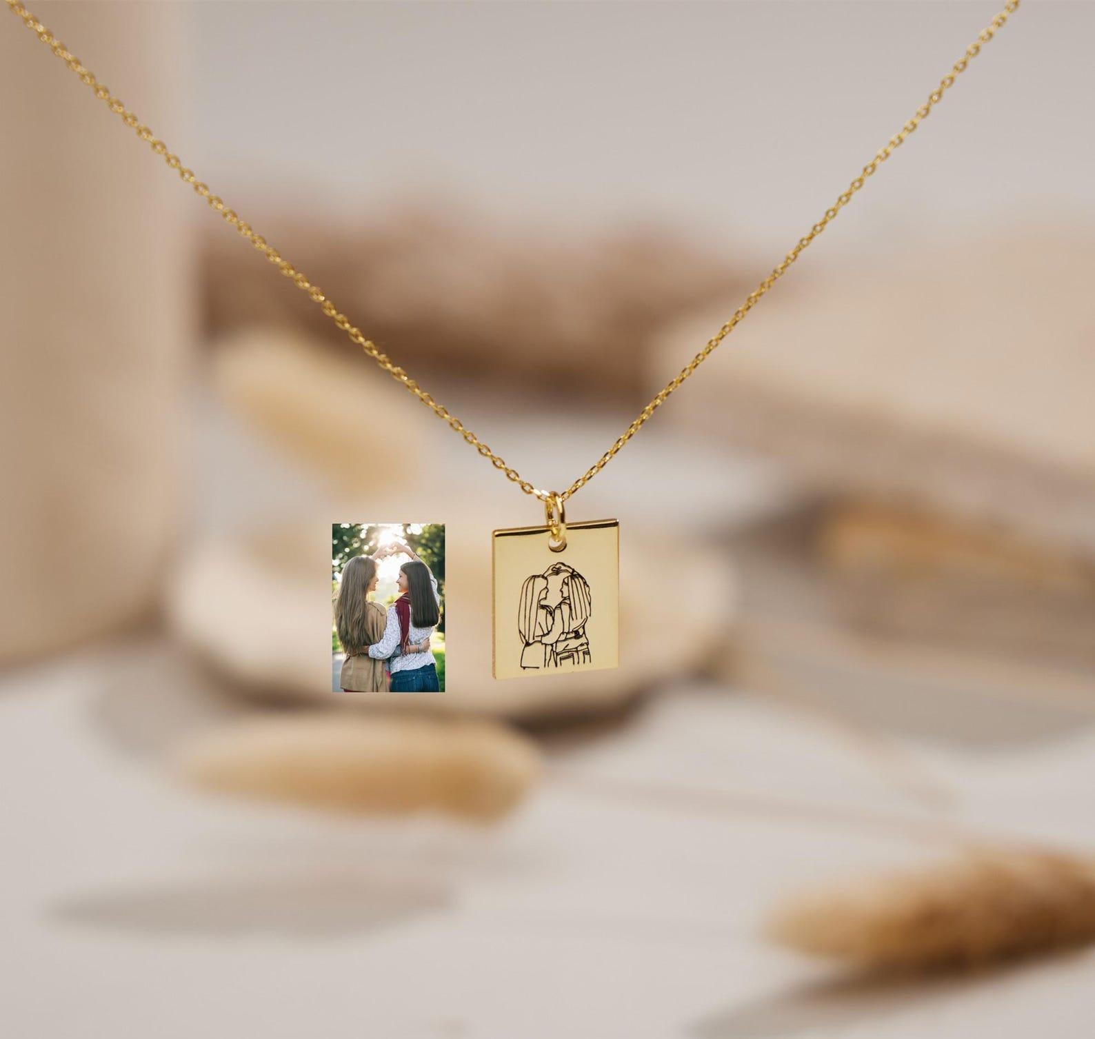 Personalized Photo Engraved Gold Necklace