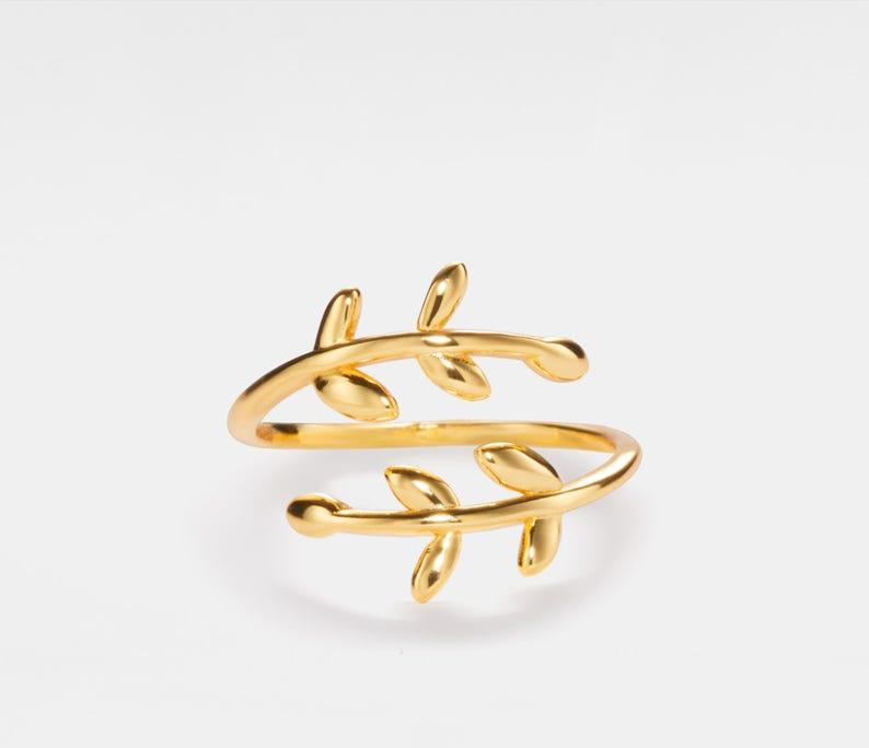 Dainty Gold Olive Leaf Bypass Ring