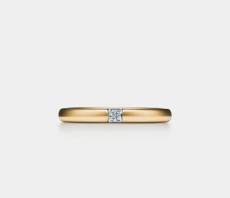 Princess Cut Moissanite Silver Wedding Band