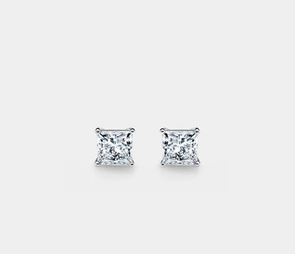 Princess Cut Moissanite Stud Earrings in Silver