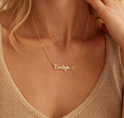 Personalized Gold Birthflower Name Necklace